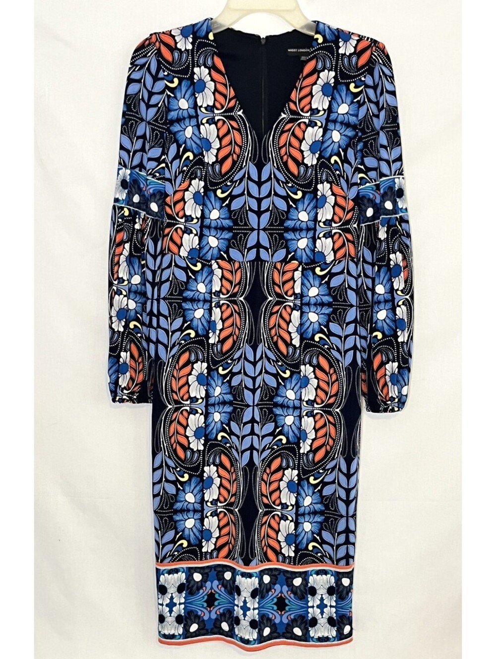 Maggy London Folkloric Midi Bodycon Cocktail Party Jersey Sheath Dress Sz M